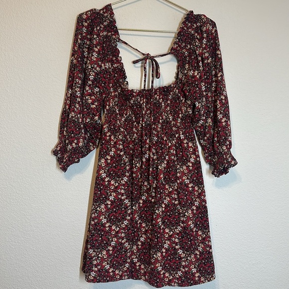 Free People Floral Print Smocked Dress with Puff Sleeves - Picture 1 of 7